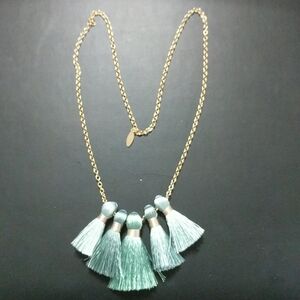 Miss Ivy Pearl Gold Tone Aqua Tassel Statement Necklace